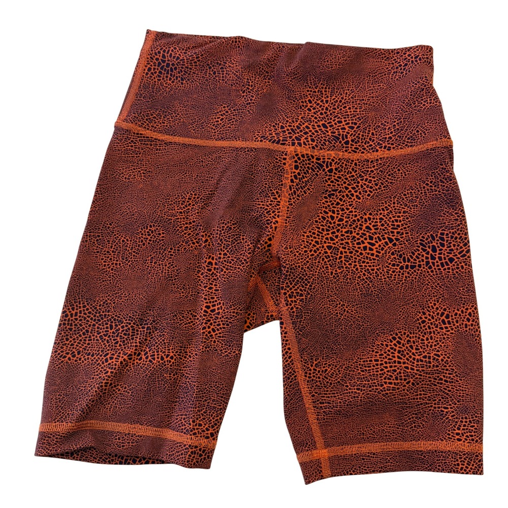 Lululemon‎ High Rise Biker Shorts Orange Purple Crackle Print LW7BLBS Size 6